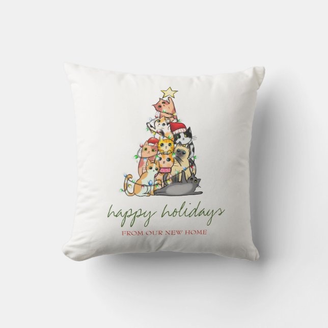 Holiday We Have Moved,Adorable Cats Pine Tree Cushion (Front)