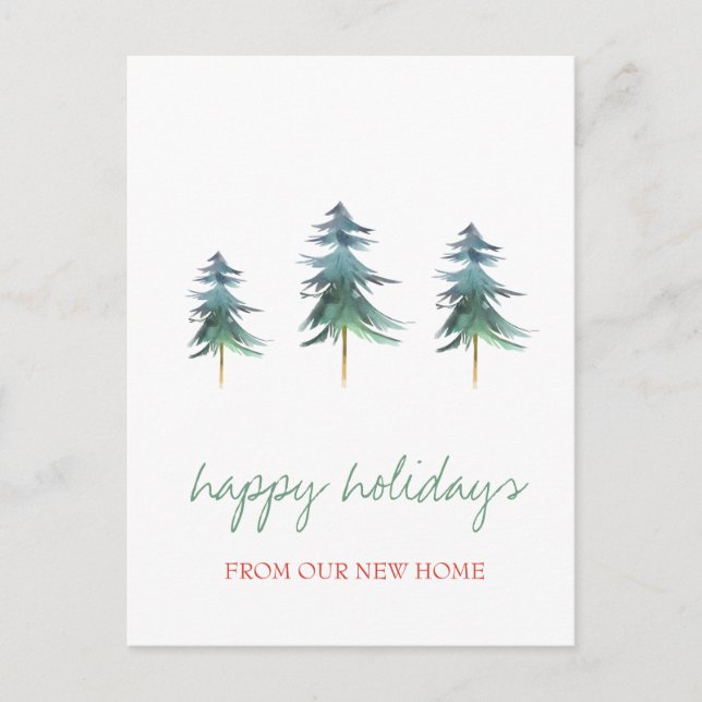 Holiday We Have Moved,Christmas Pine Trees Announcement Postcard (Front)