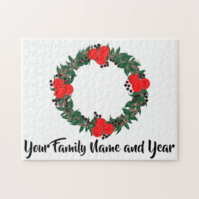 Holiday Weath With Custom Family Name Jigsaw Puzzle (Horizontal)