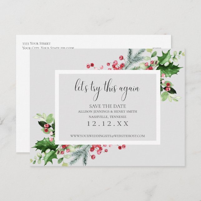Holiday Wedding Change the Date Announcement (Front/Back)