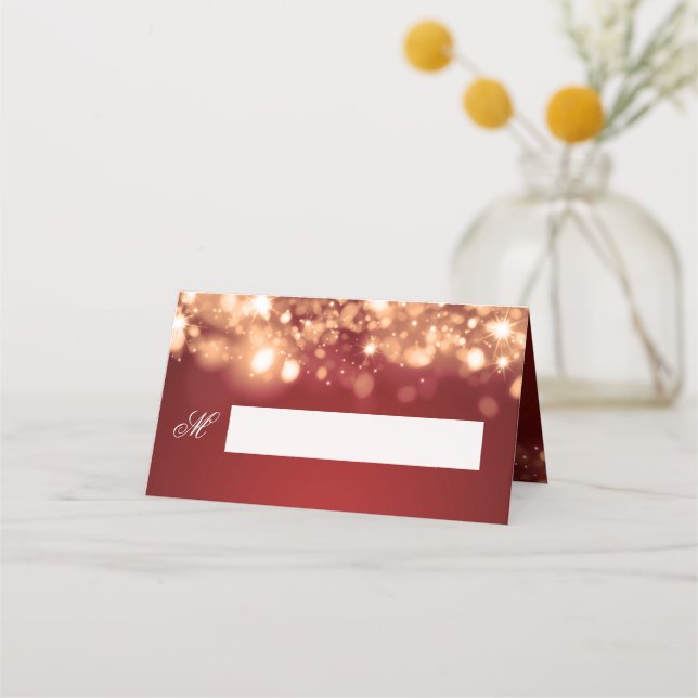Holiday Wedding Place Card Sparkling Lights Gold (Front)