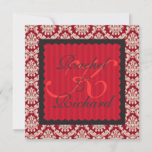 Holiday Wedding RED DAMASK INVITATION FOR RENEWAL 