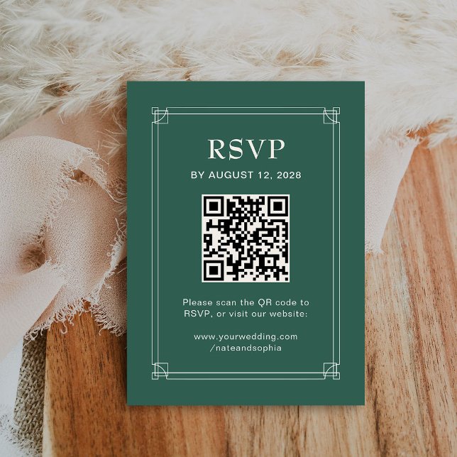 Holiday Wedding RSVP and QR Code | Green Enclosure Card (Creator Uploaded)
