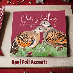Holiday Wedding Turtle Doves & Evergreen Burgundy Guest Book
