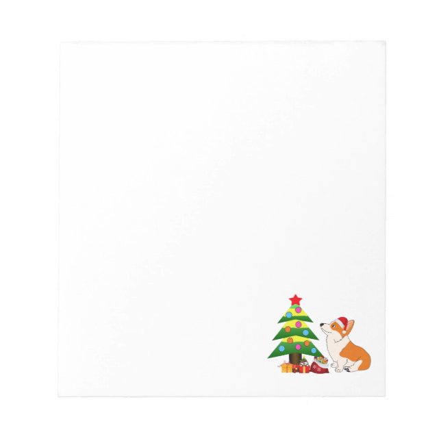 Holiday Welsh Corgi Cartoon with Tree Notepad (Front)