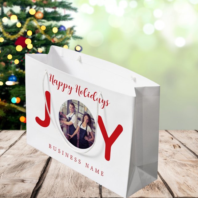 Holiday white red joy photo business shopping bag (Creator Uploaded)