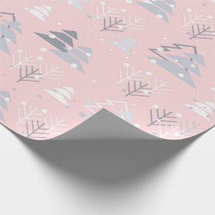 Holiday White Snowflakes Christmas Trees Modern Wrapping Paper