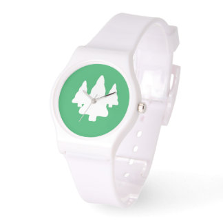 Holiday White Trees Green White Silicone Watch