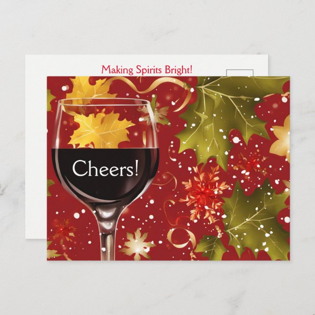 Holiday Wine Cheers Christmas Postcard (Front/Back)