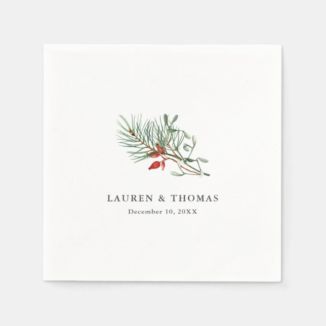 Holiday Winter Botanical Greenery and Berries Napkin (Front)