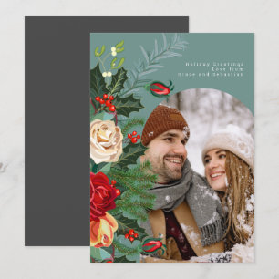 Holiday Winter Botanical Photo Personalised Card