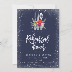 holiday winter floral rehearsal dinner invitation