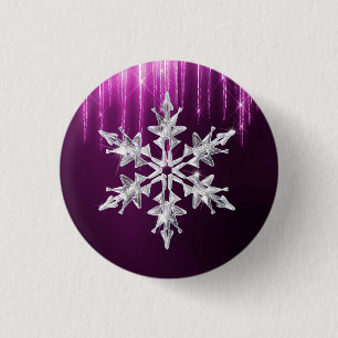 Holiday Winter Glass Christmas Snowflake  3 Cm Round Badge