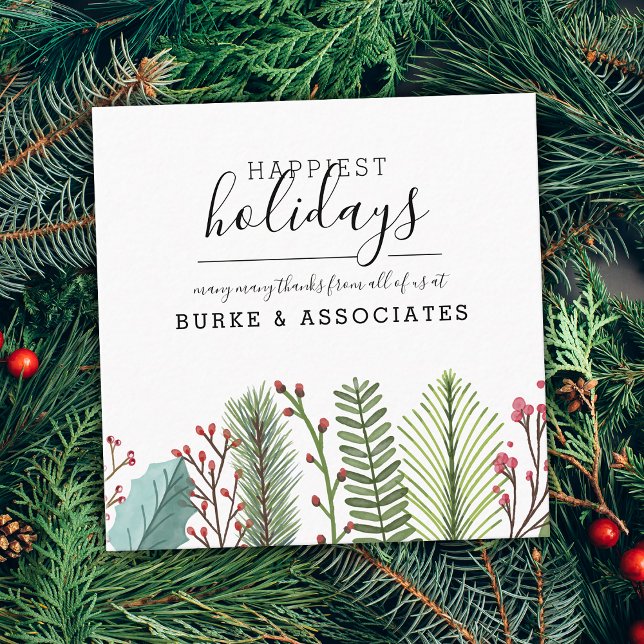 Holiday Winter Greenery Personalised Square Business Card (Holiday Winter Greenery Personalized Square Business Card)