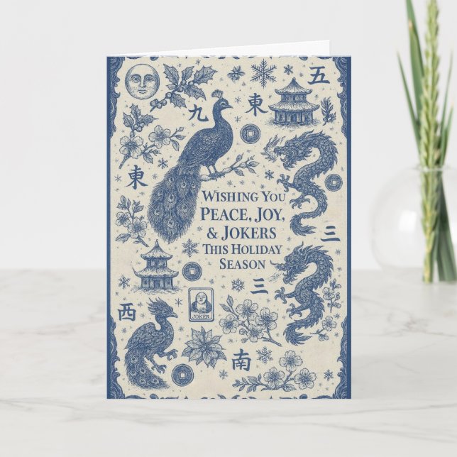 Holiday & Winter Mahjong Toile Cards (Front)