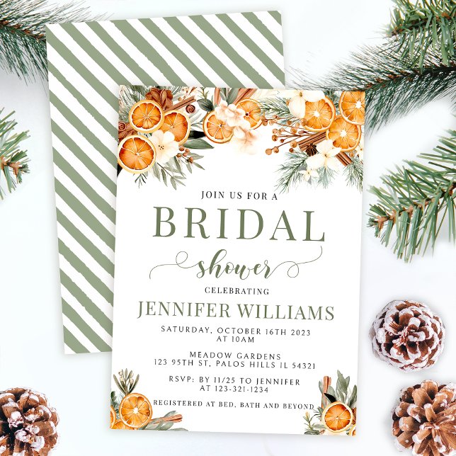 Holiday winter oranges greenery bridal shower invitation (Creator Uploaded)