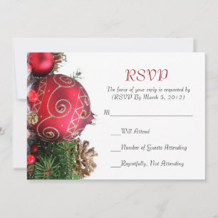 Holiday Winter Red Ornaments RSVP card