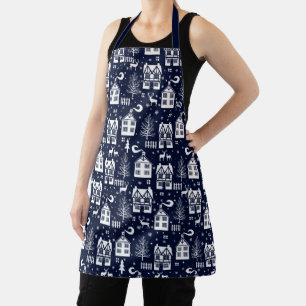 Holiday Winter Town Pattern Apron