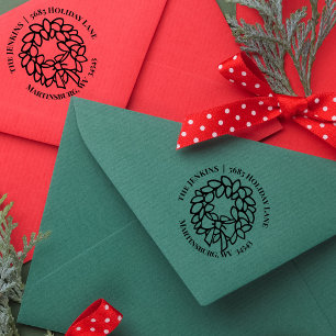Holiday Winter Wreath Return Address Rubber Stamp
