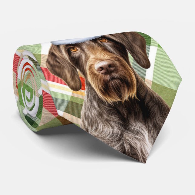 Holiday Wirehaired Pointer Dog Plaid Christmas Tie (Rolled)