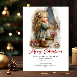 Holiday Wishes Cute Little Girl Christmas Scene  Card