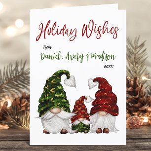 Holiday Wishes Rustic Calligraphy Gnome Family Card