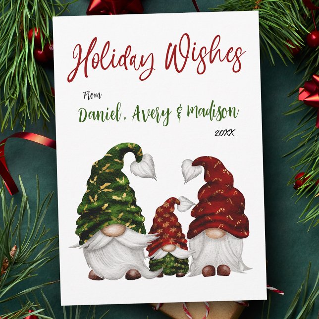 Holiday Wishes Rustic Family Watercolor Gnomes (Available in high quality print or digital download for quick text messaging, email or self print.)