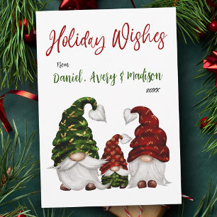 Holiday Wishes Rustic Family Watercolor Gnomes Card