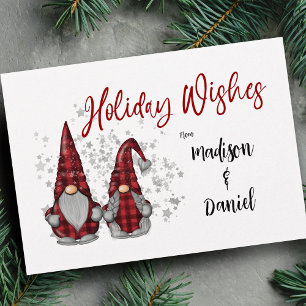 Holiday Wishes Rustic Gnomes in Red Buffalo Plaid