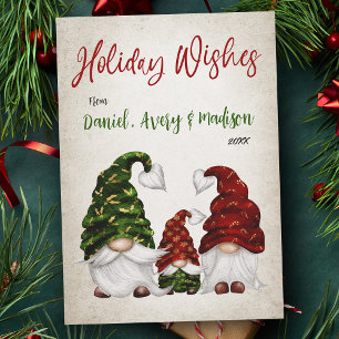 Holiday Wishes Rustic Watercolor Gnome Family Card