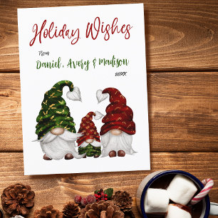 Holiday Wishes Rustic Watercolor Gnome Family Postcard