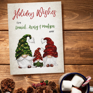 Holiday Wishes Rustic Watercolor Gnome Family Postcard