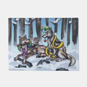 Holiday Wolves Doormat