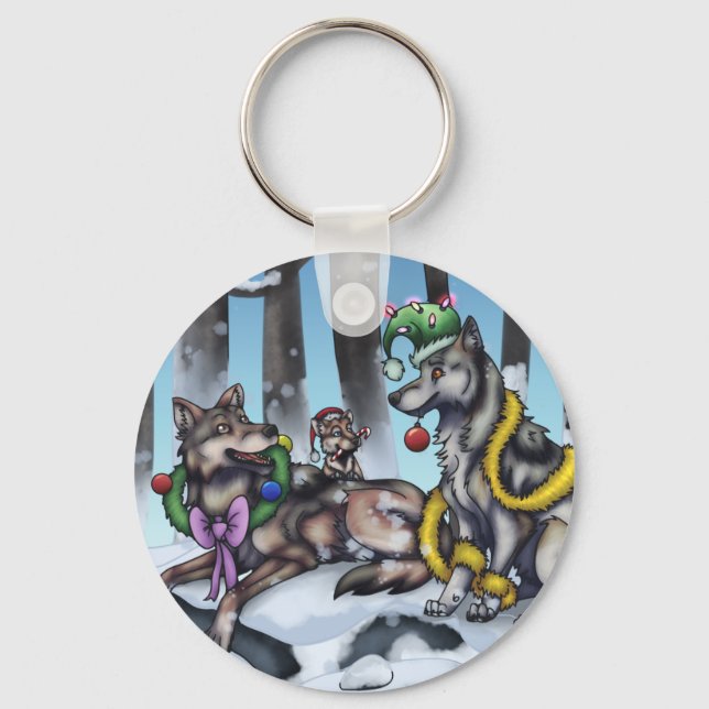 Holiday Wolves Key Ring (Front)