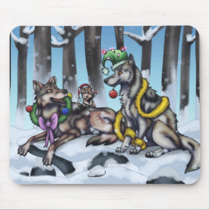 Holiday Wolves Mouse Pad
