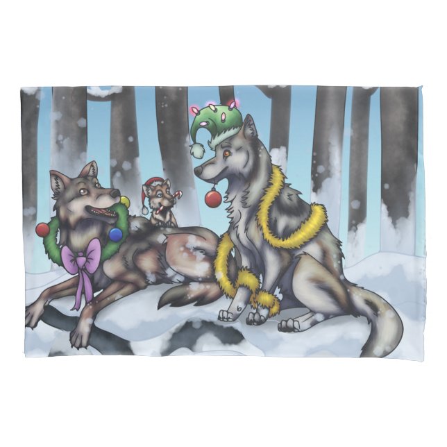 Holiday Wolves Pillowcase (Front)