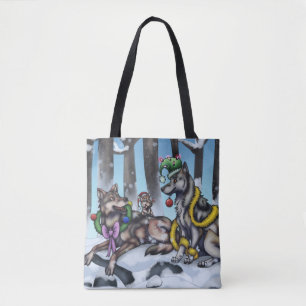 Holiday Wolves Tote Bag