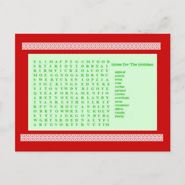 Holiday Word Find Puzzle Postcard (Front)