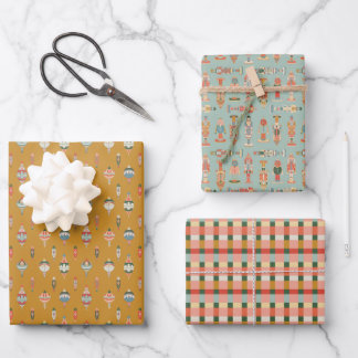 Holiday Wrapping Paper Flat Sheet Set of 3