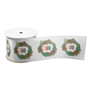 Holiday Wreath Business Logo Christmas Satin Ribbon