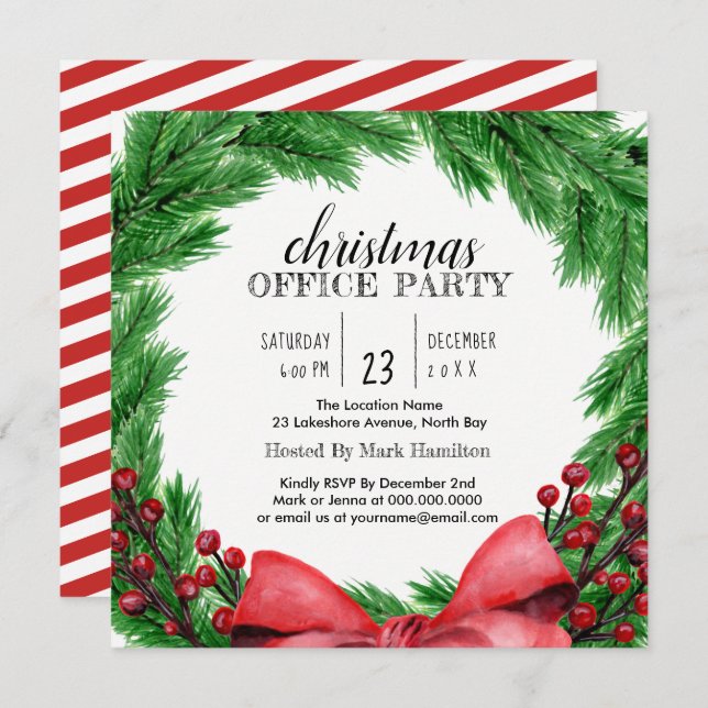 Holiday Wreath Christmas Dinner Party Invitation (Front/Back)