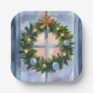 Holiday Wreath Christmas Watercolor Paper Plate