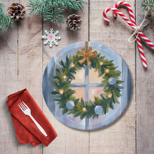 Holiday Wreath Christmas Watercolor Paper Plate