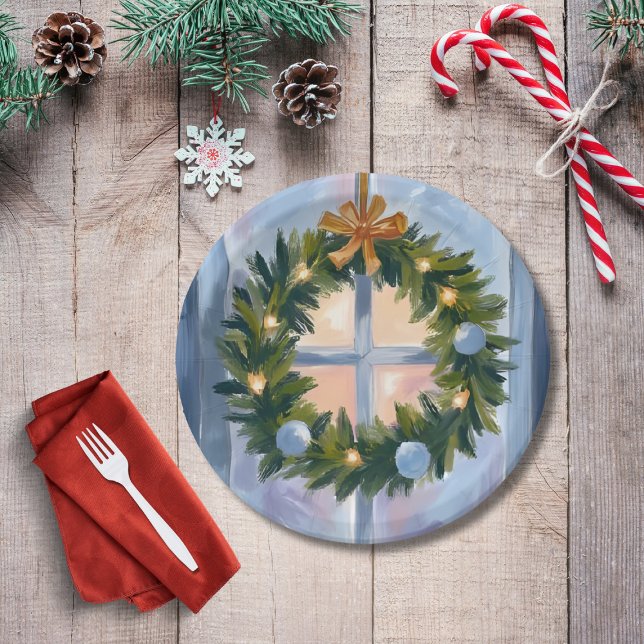 Holiday Wreath Christmas Watercolor Paper Plate (Creator Uploaded)