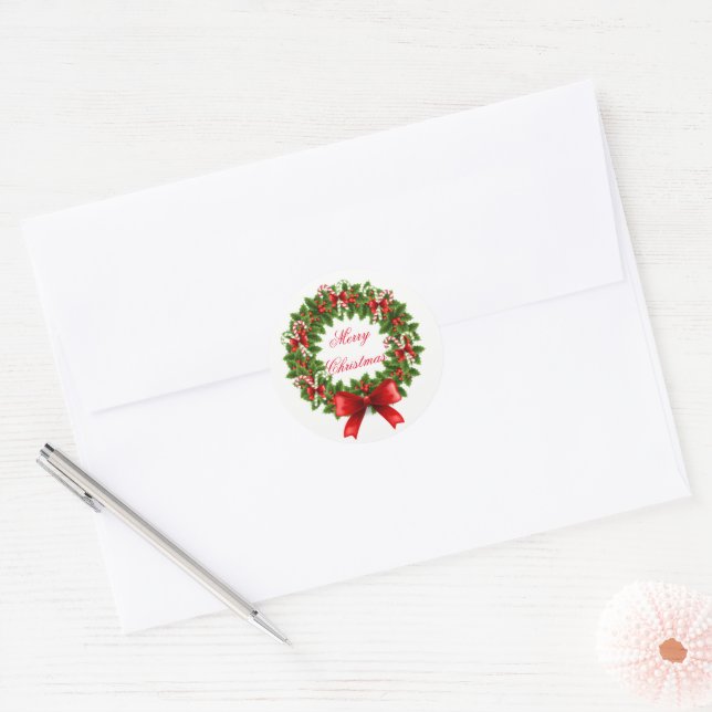 Holiday Wreath Classic Round Sticker (Envelope)