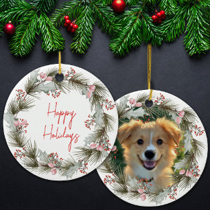 Holiday Wreath Custom Pet Photo Ceramic Tree Decoration