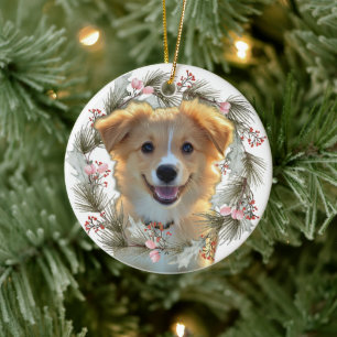 Holiday Wreath Custom Pet Photo Ceramic Tree Decoration