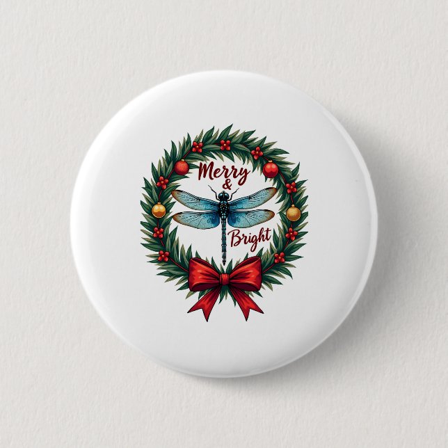 Holiday Wreath Dragonfly 6 Cm Round Badge (Front)