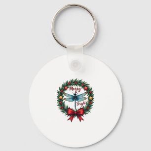 Holiday Wreath Dragonfly Key Ring