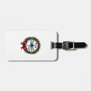 Holiday Wreath Dragonfly Luggage Tag